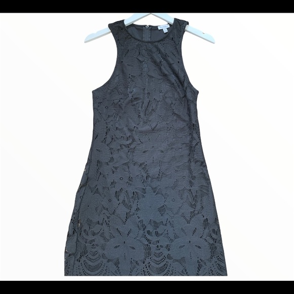 LOVE, FIRE Sleeveless Bodycon Dress With Laser Cut Overlay Black Size Medium - Picture 5 of 10
